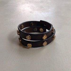 Tory Burch Brown Leather Double Wrap Bracelet